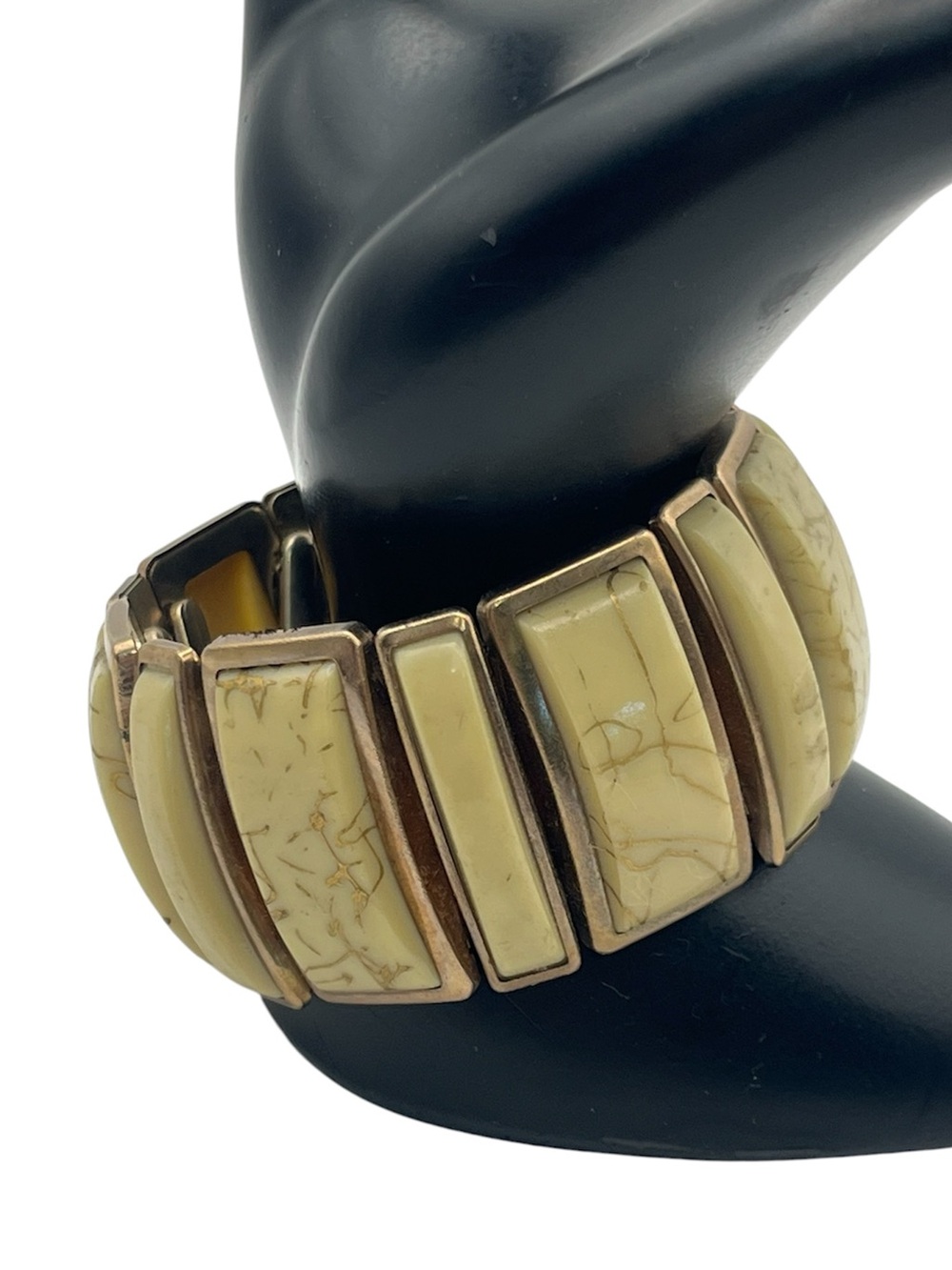 Gold tone faux rectangle stone expansion stretch bracelet vintage